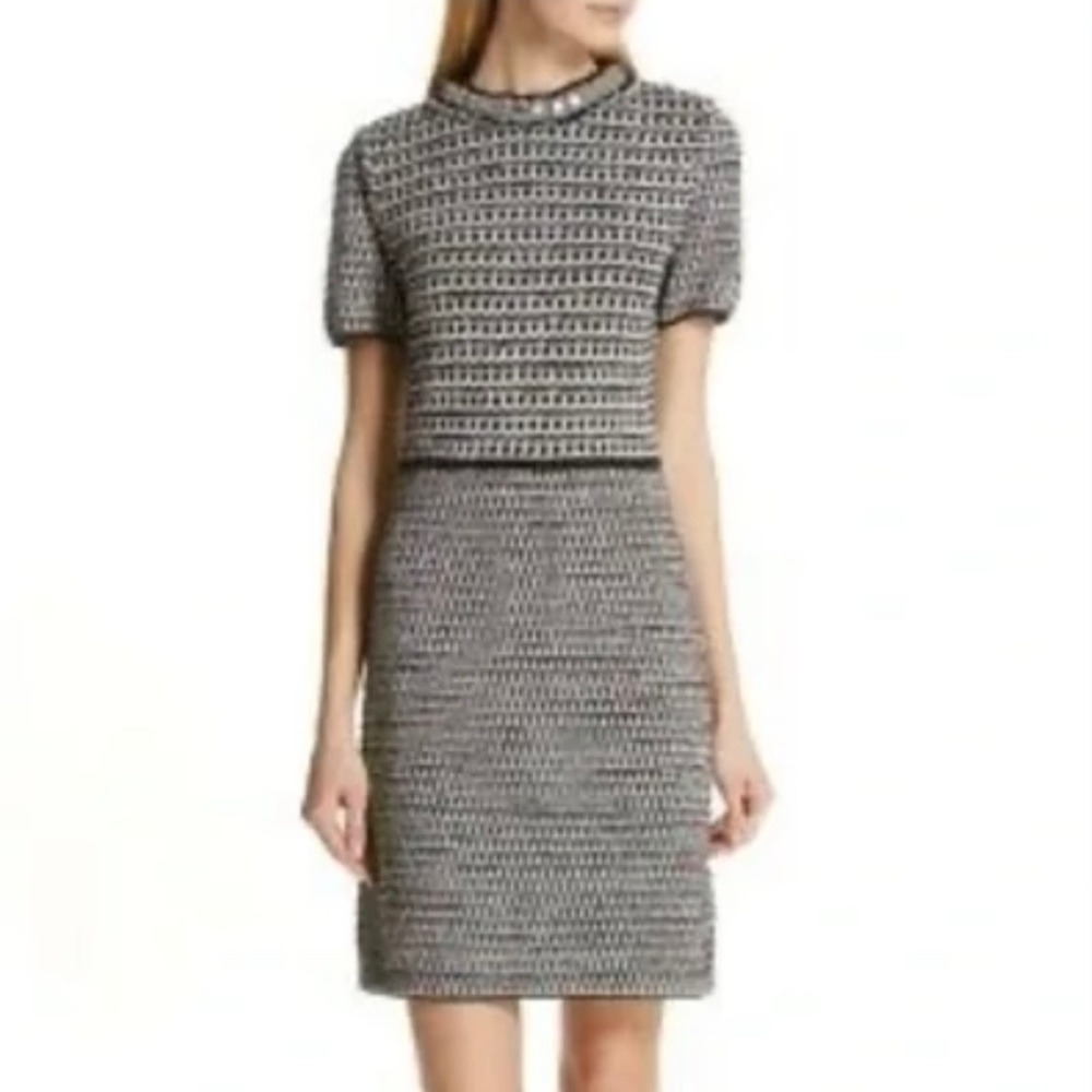TORY BURCH Embellished Fringe Tweed Dress - Size Medium